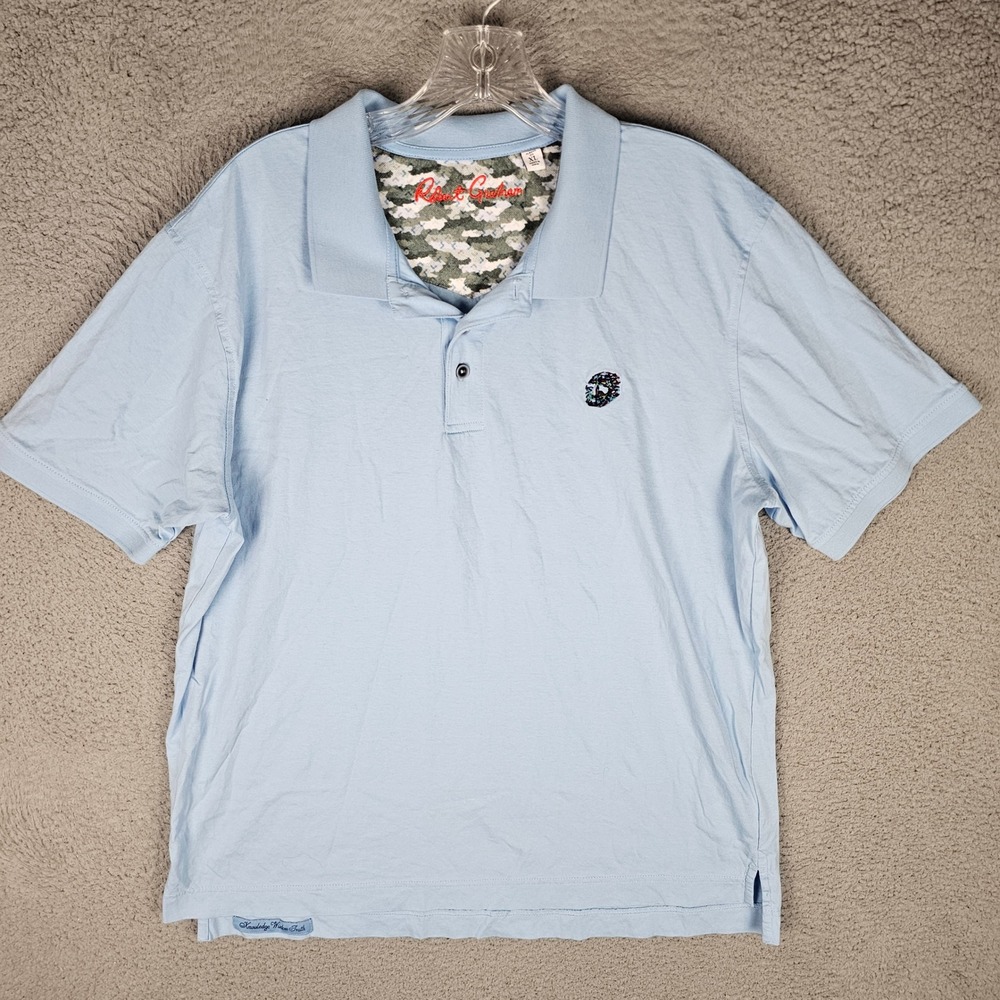 Robert Graham Polo Shirt Mens XL Light Blue Supima Cotton Skull Logo Classic Fit